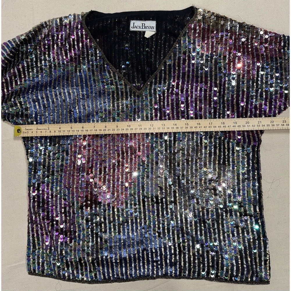 Vintage Jack Bryan Color Colorful Sequin Top Silk Women's 8 10 Shirt - Picture 6 of 9